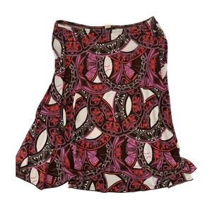 Volume One Y2K Pink Brown Psychedelic Art Nouveau Print Midi Skirt Womens Large